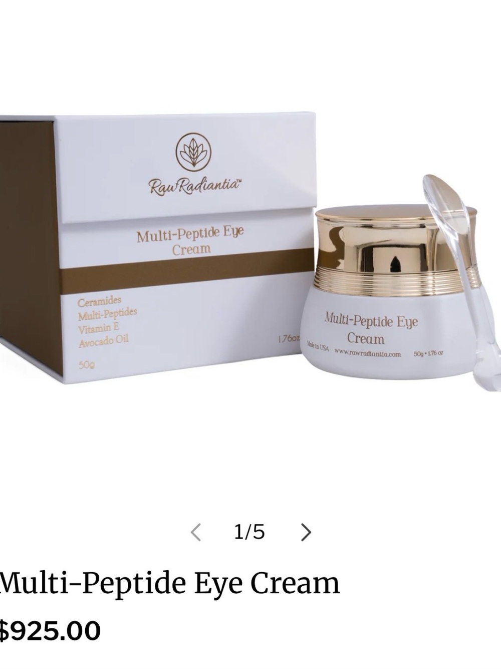 RawRadiantia Multi-Peptide Eye Cream — Brand New/Unopened.